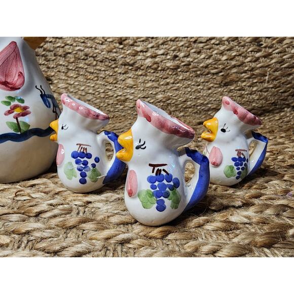 Vintage Pottery Hand Painted Rooster Pitcher Set Italy GIOVANNI VIETRI The Ants - Picture 7 of 16